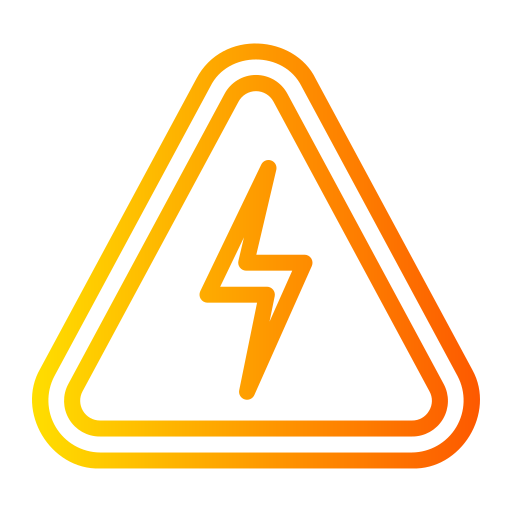 Warning sign with a lightning bolt symbol in the center, outlined in yellow and orange on a black background.