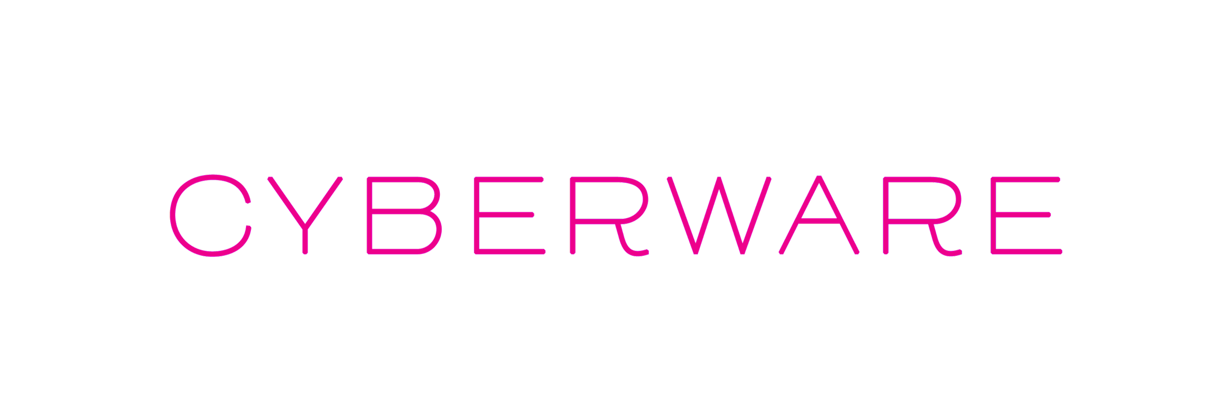 The word 'CYBERWARE' in pink neon-style text on a black background.