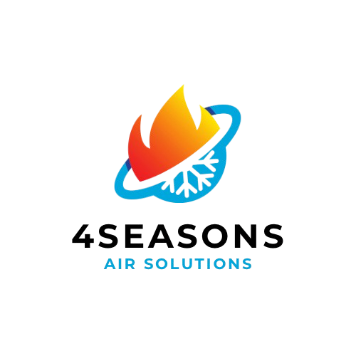 Logo of 4 Seasons Air Solutions with a flame and snowflake encircled by a blue ring.
