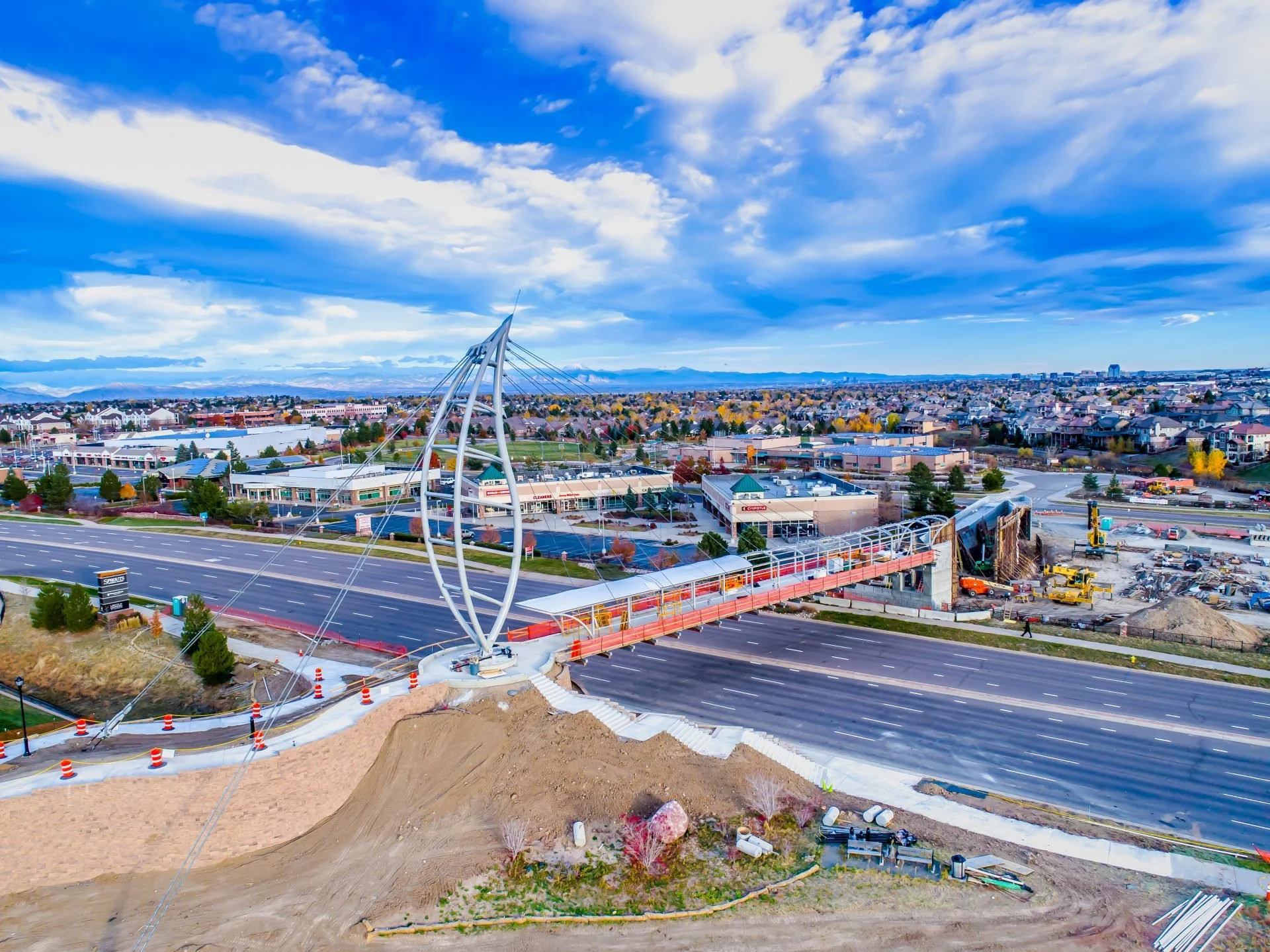 City of Lone Tree skyline behind the Lone Tree Pedestrian Bridge