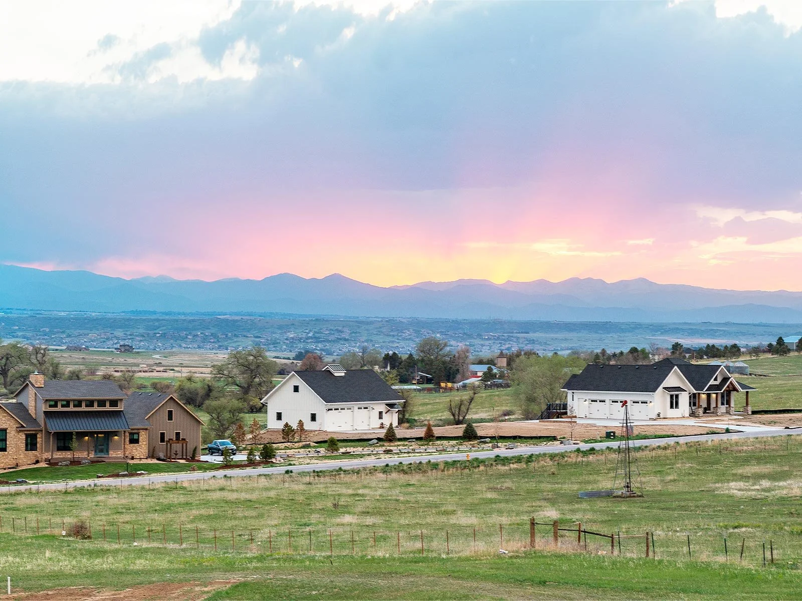 Homes at Fox Hill, Franktown, CO during sunset