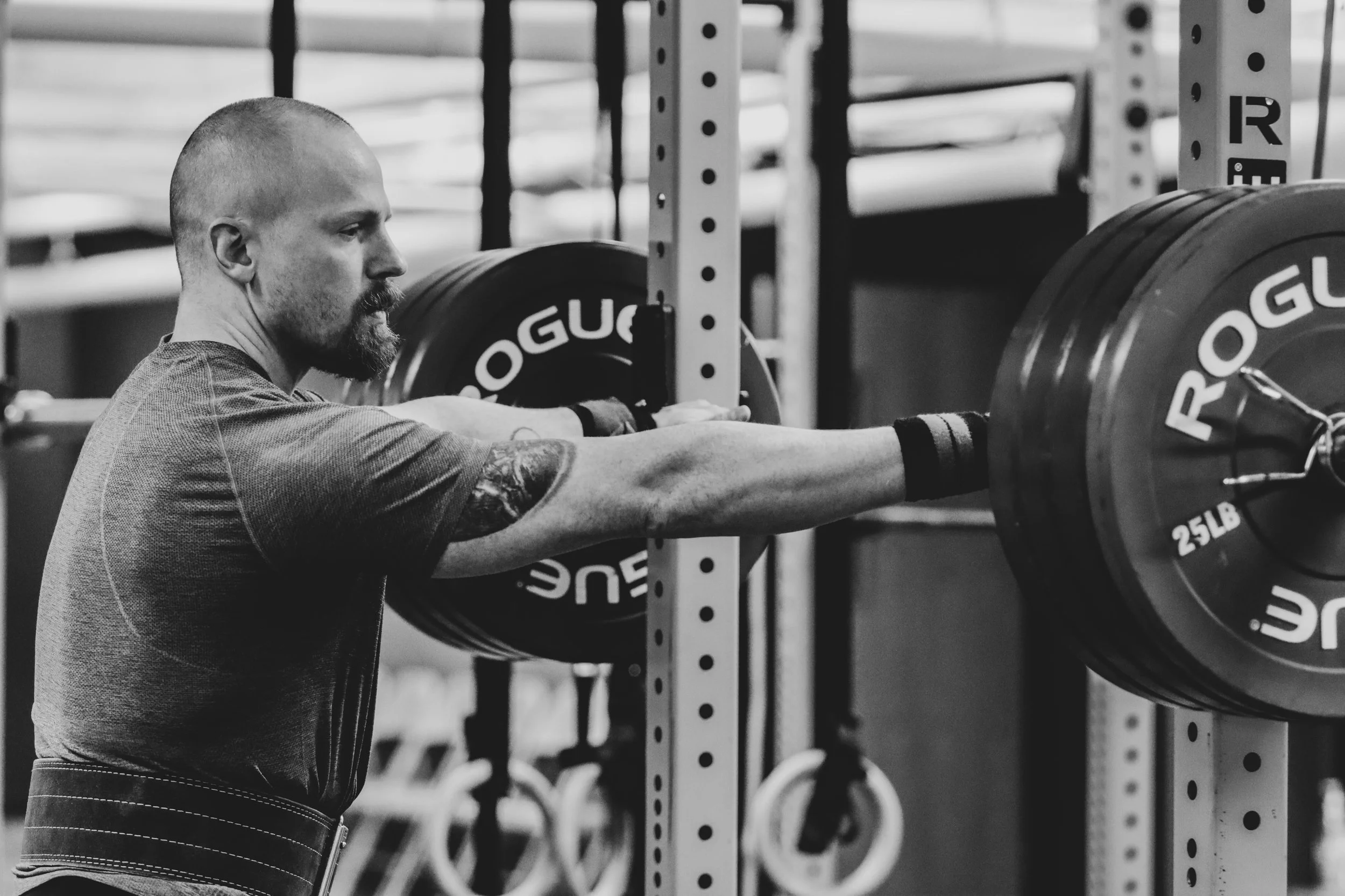 Owner of Crucible Strength, Shaun Cook working on his strength.