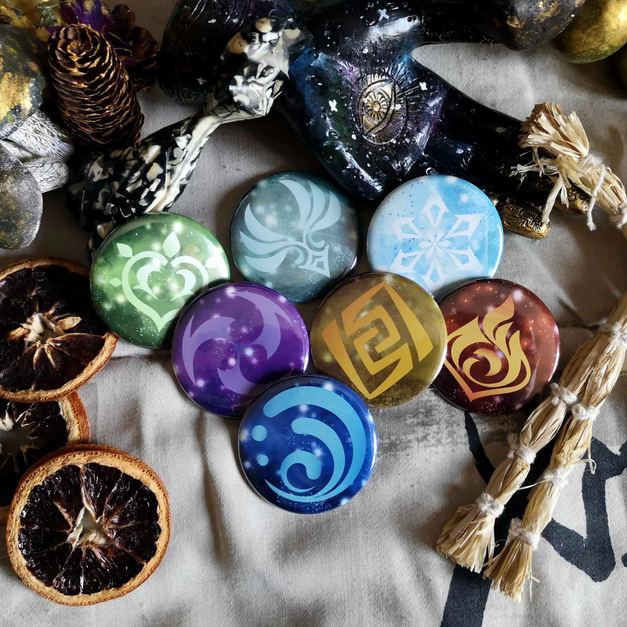 Insignes à épingle Visions - Genshin Impact - 2 1/4 po