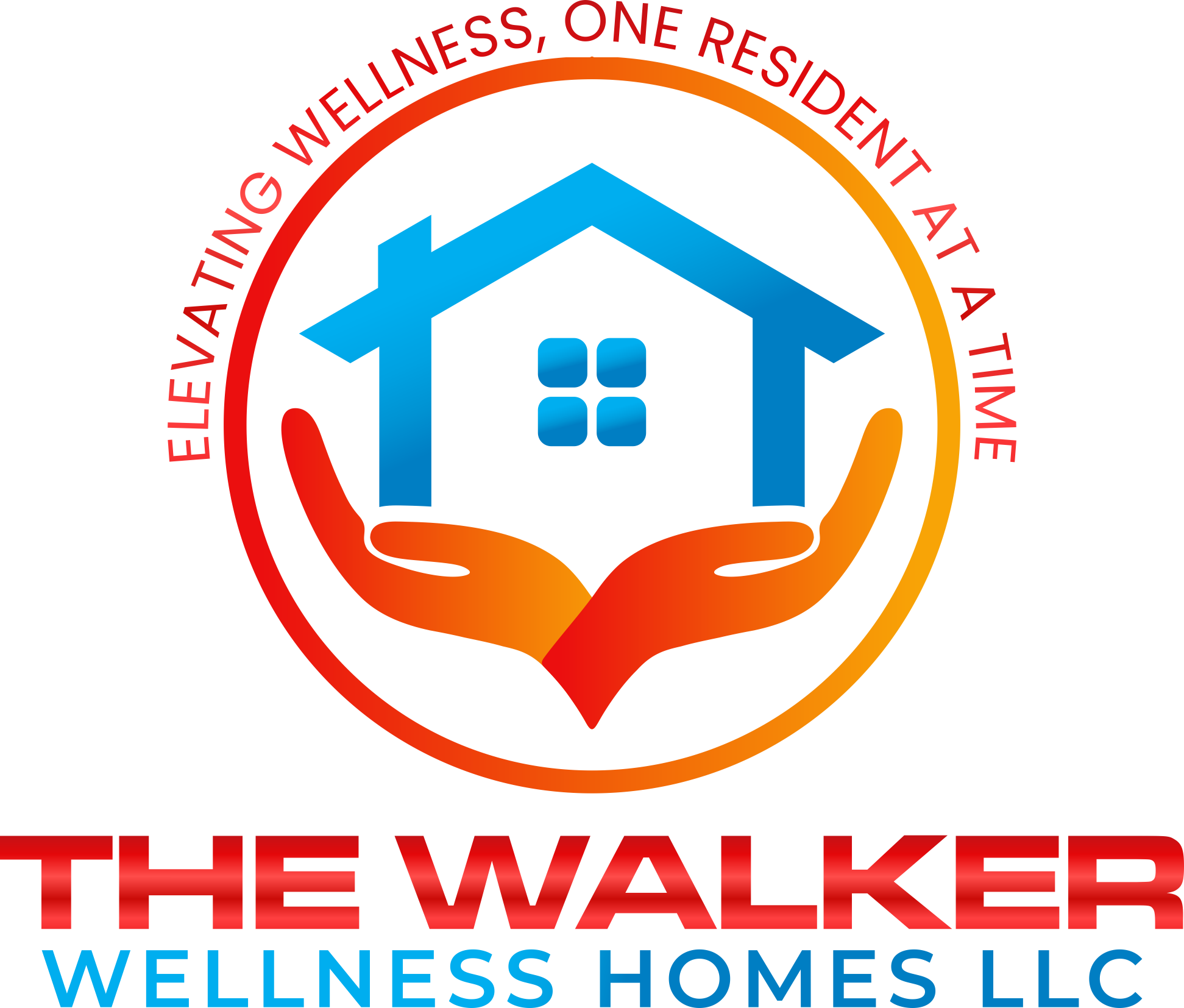 A logo for a home improvement company featuring a blue house inside a red hand, with the words "Home Repair" and "Trust & Quality" written around it.