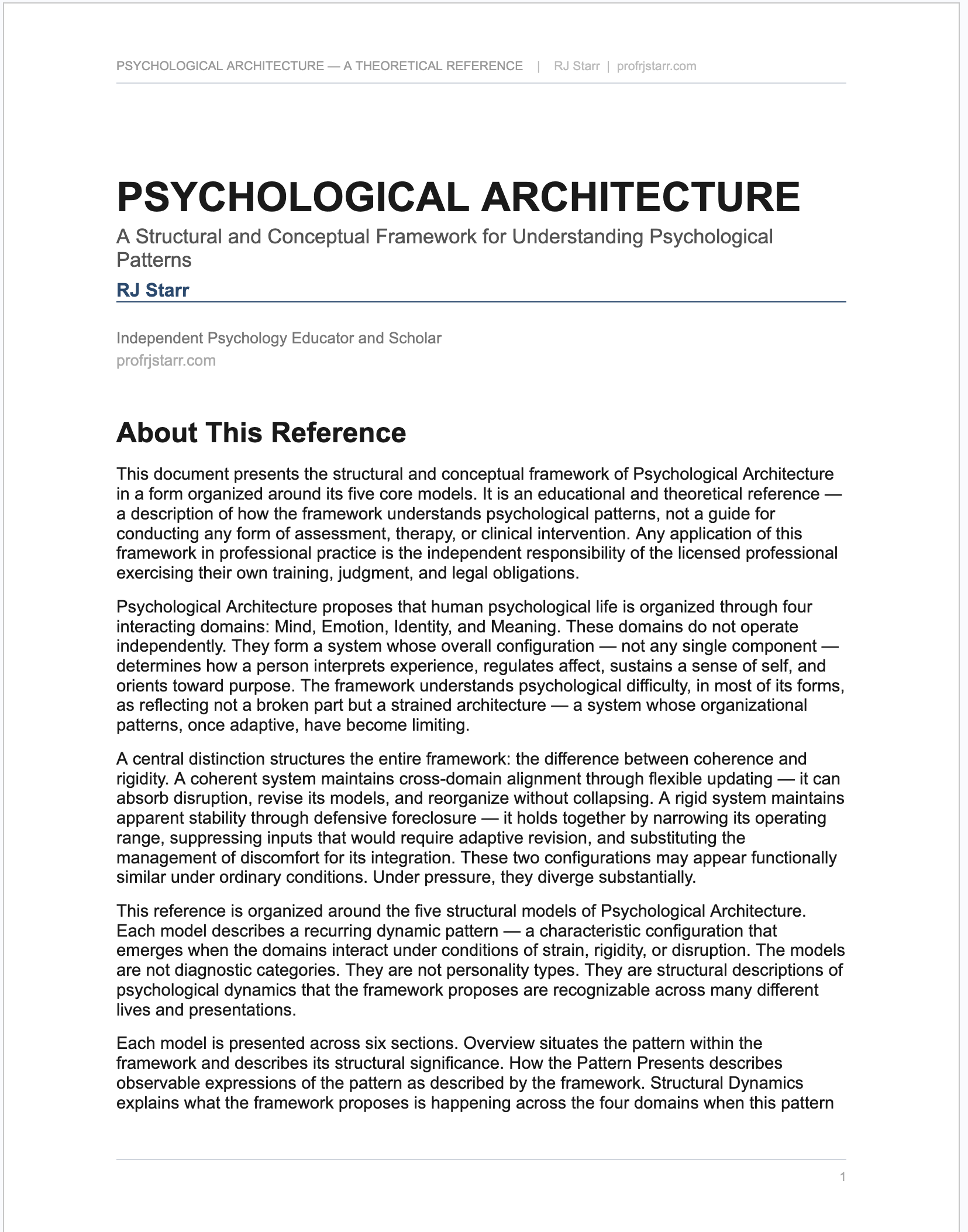 Psychological Architecture: The Structural Models | RJ Starr — RJ Starr