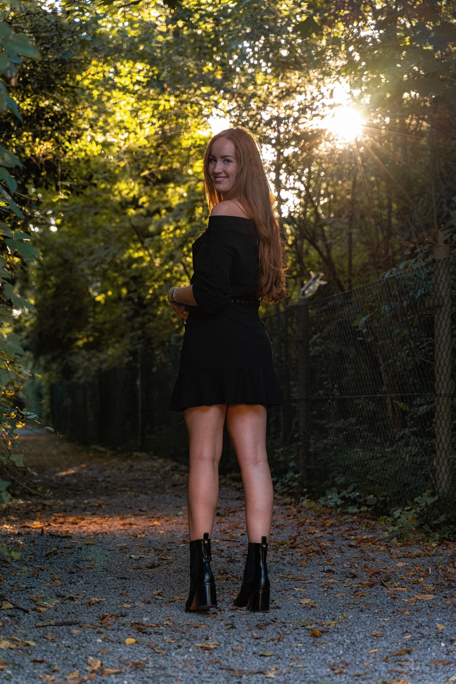 Waldportrait im goldenen Sonnenlicht unter einem Blätterdach