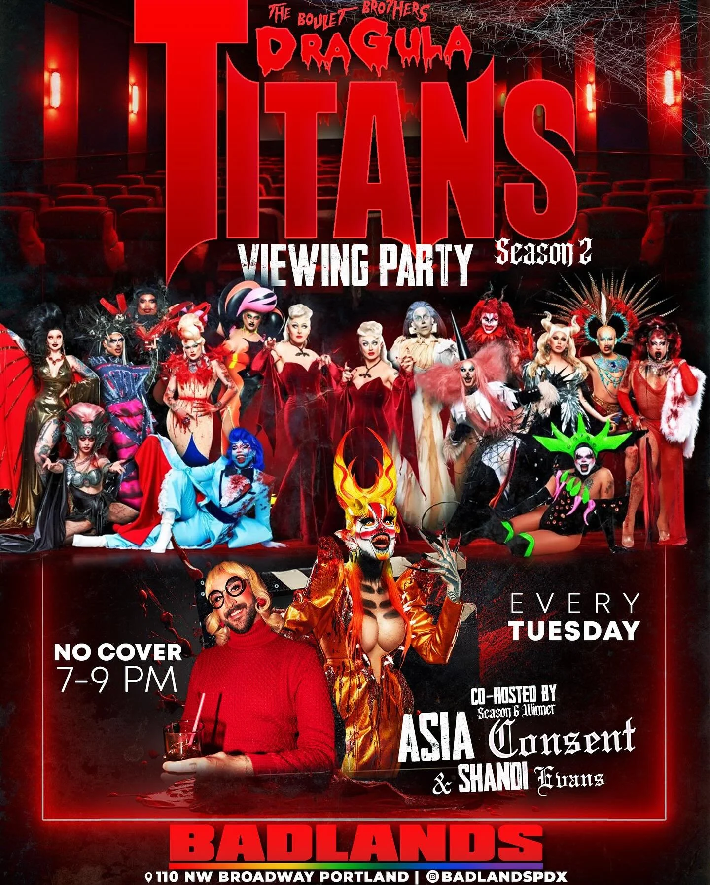 It&rsquo;s week 2 of the Dragula Titans viewing party with Season 666 winner, @asiaconsent and @rainbowwhale!

Join your reigning queen, Asia Consent and Shandi Evans every week to see the horror, glamour and maybe even see some surprise guests make 