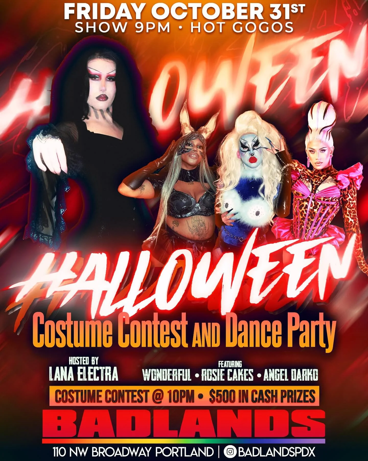 🩸HAPPY HALLOWEEN, GHOULIES

🦇 Unearth your most haunting looks and creep into Badlands tonight for your chance to take home some cold, hard, dead cash!

⚰️ @thelanaelectra summons you to party with the bewitching @rosie_cakes.party, @angeldarkoo, a