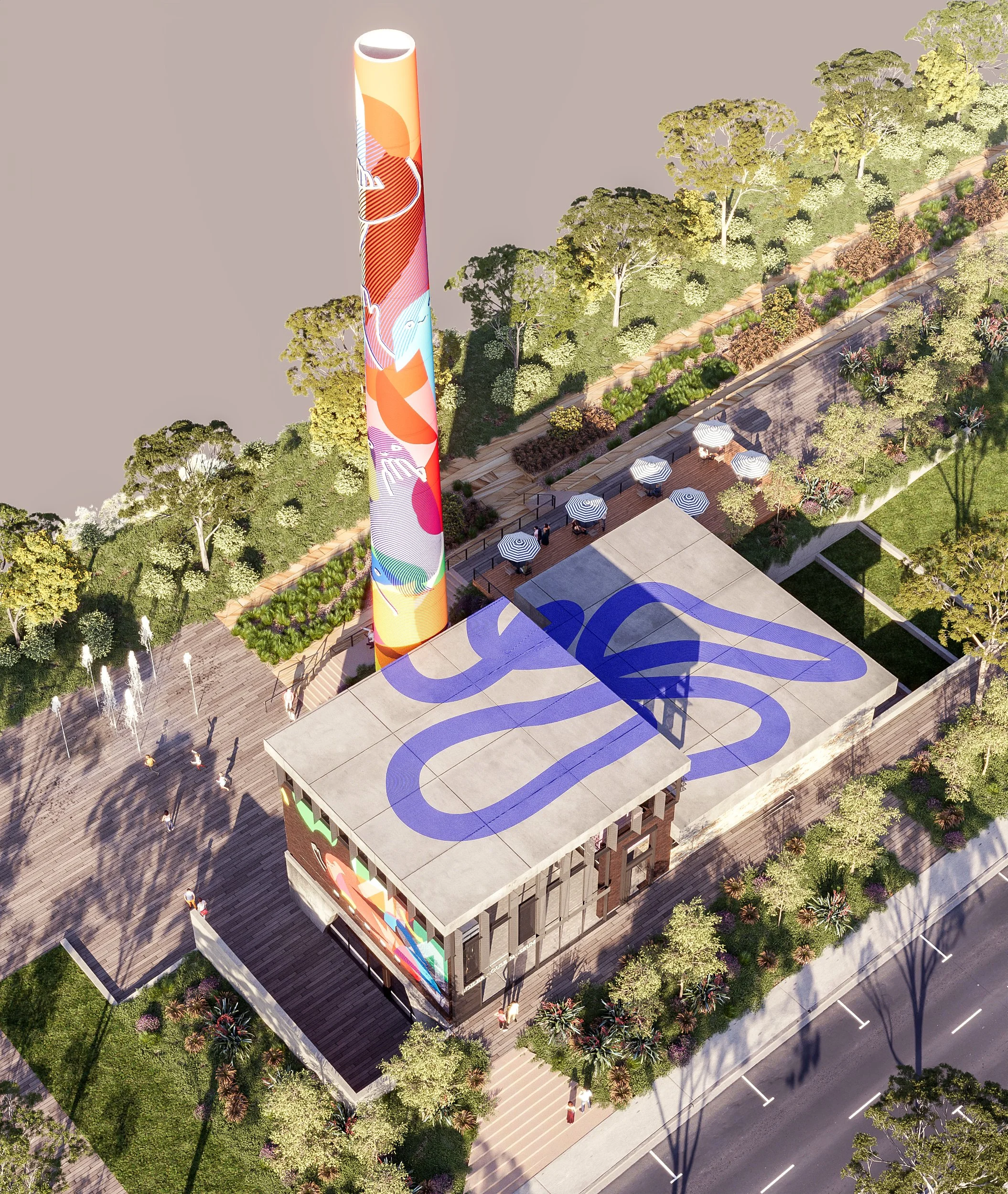 Subiaco Smoke Stack // Creative Road // Aerial 3d visualisation