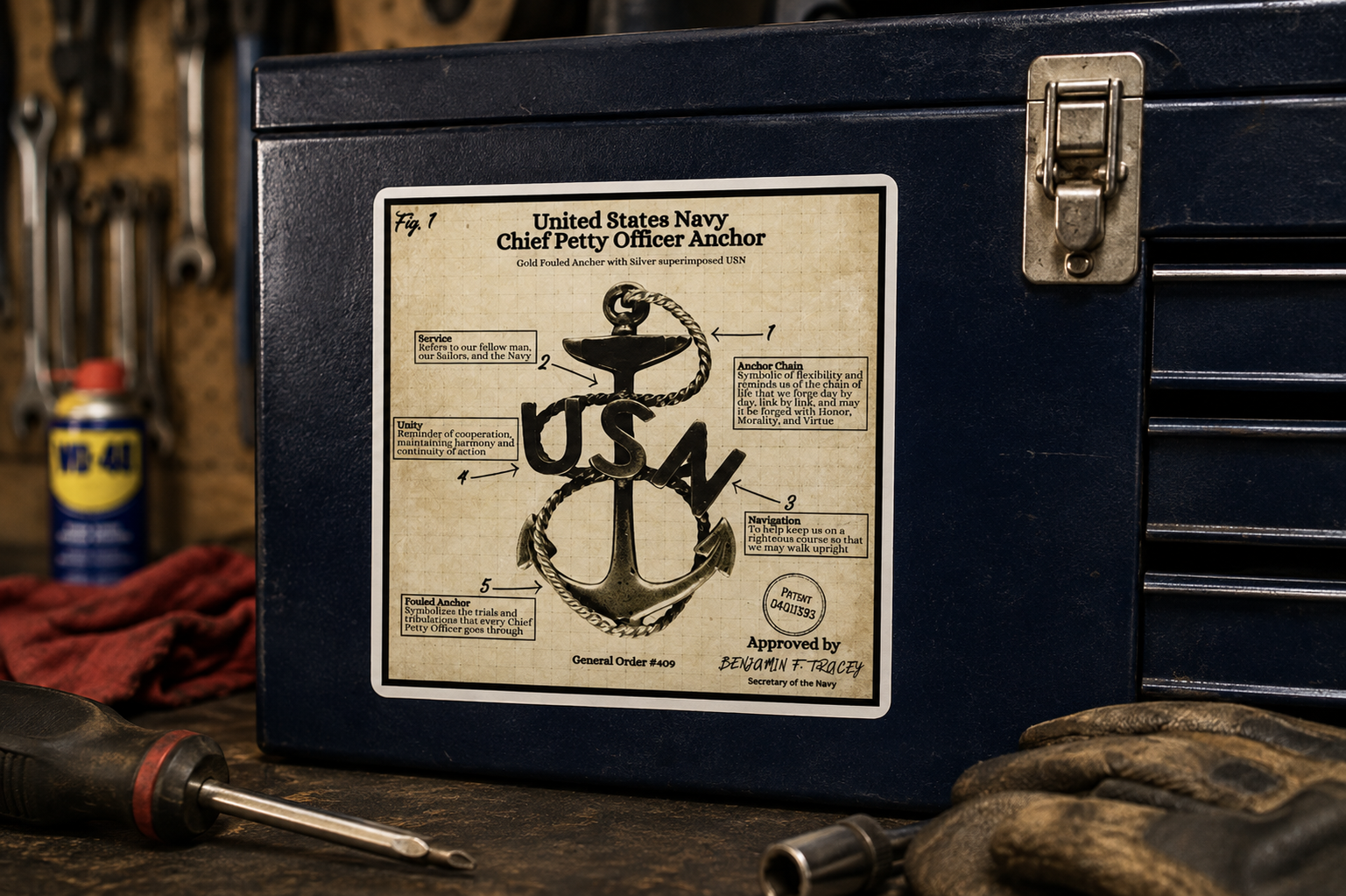 Navy Chief Anchor Sticker | Vintage Patent Blueprint 5x5 Vinyl