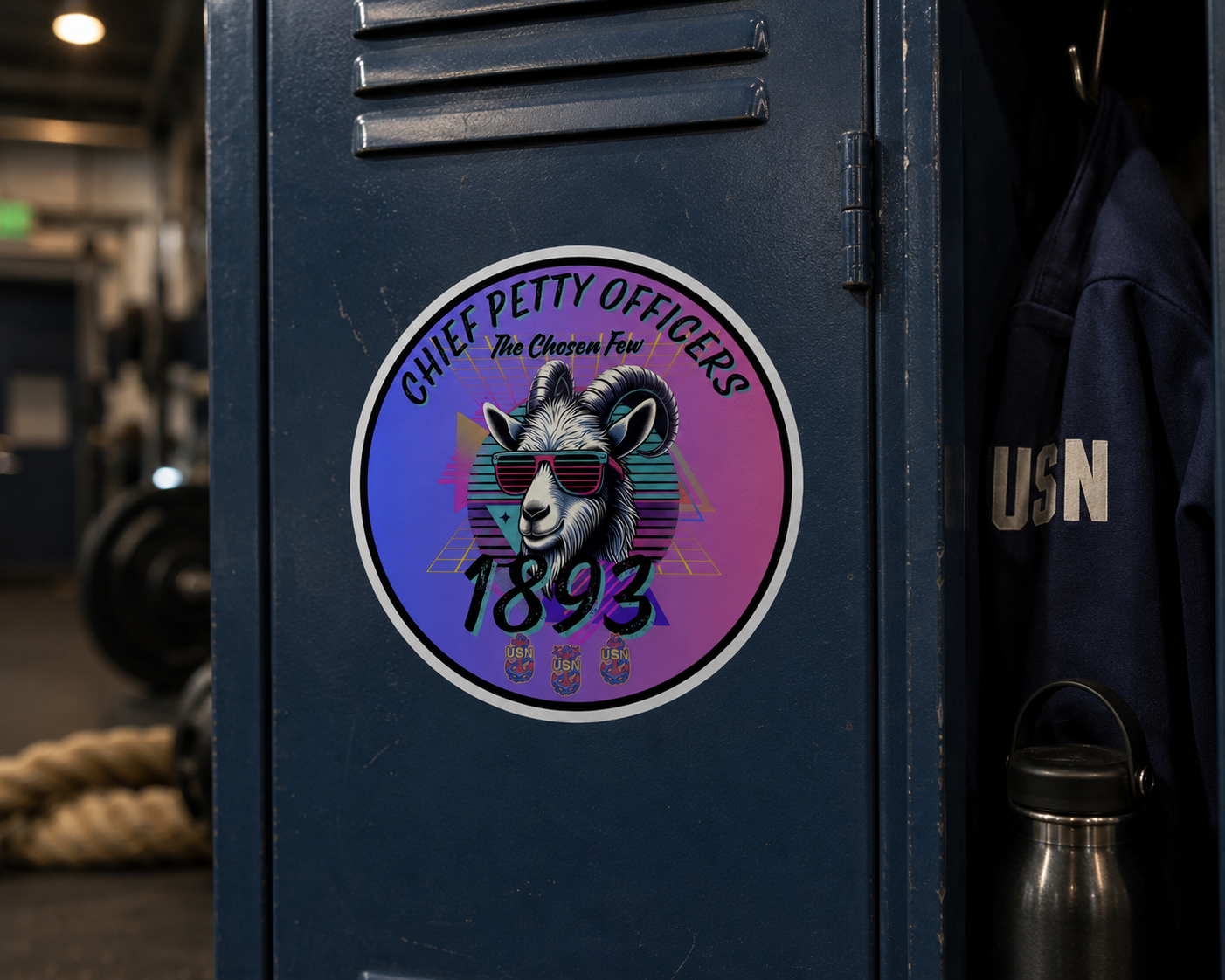 Navy Chief 1893 Sticker | 80s Retro Chief Goat 5x5 Vinyl