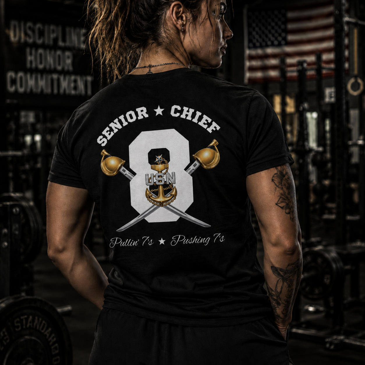 Navy Senior Chief Workout T-Shirt | “Pullin’ 7s, Pushing 9s” SCPO Athletic Shirt