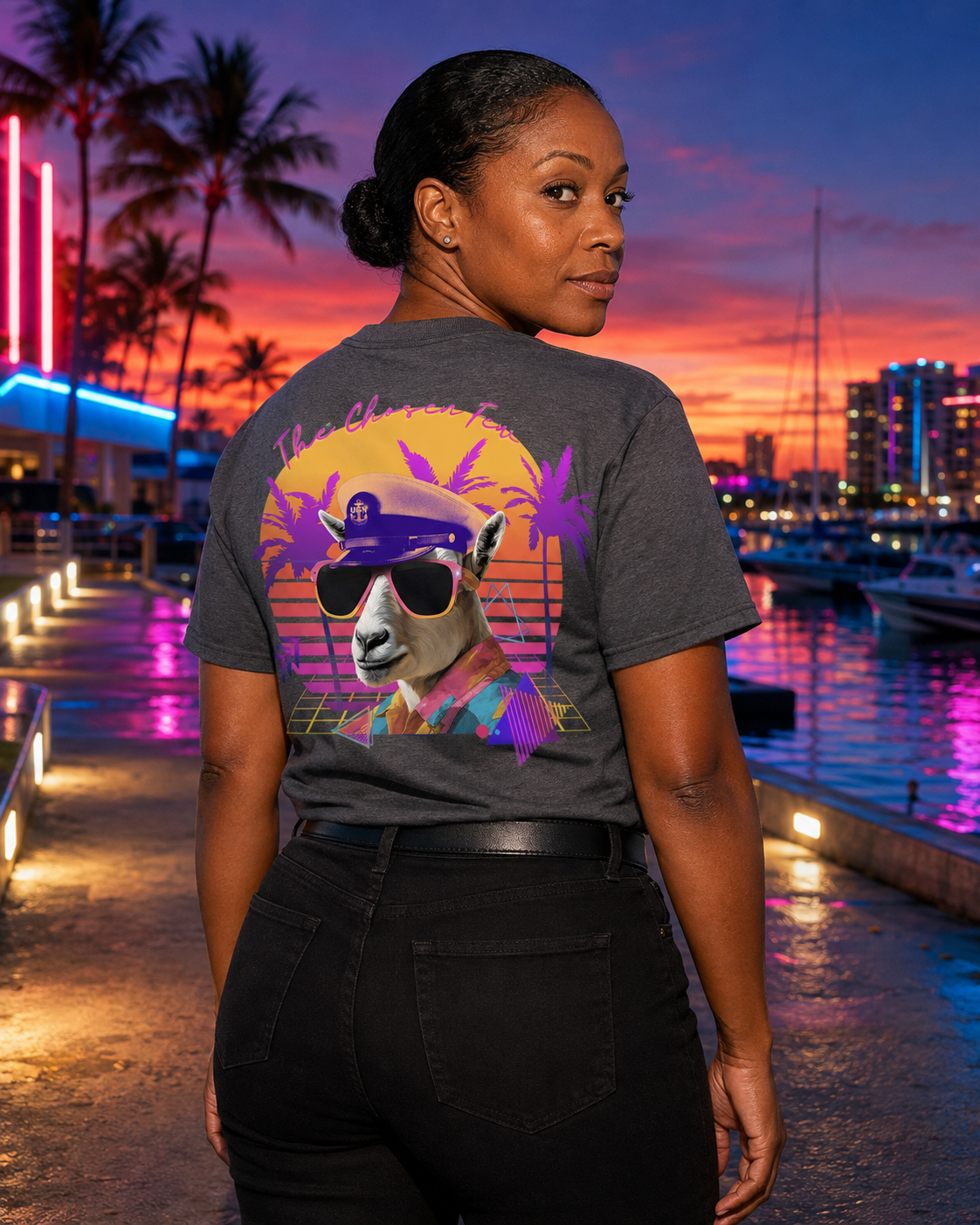 Retro 80's Setting Sun Navy Chief T-Shirt