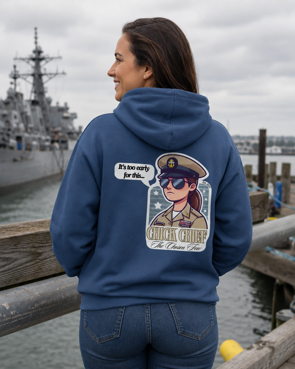Women’s Navy Chief Hoodie | “It’s Too Early for This” Chick Chief Hoodie