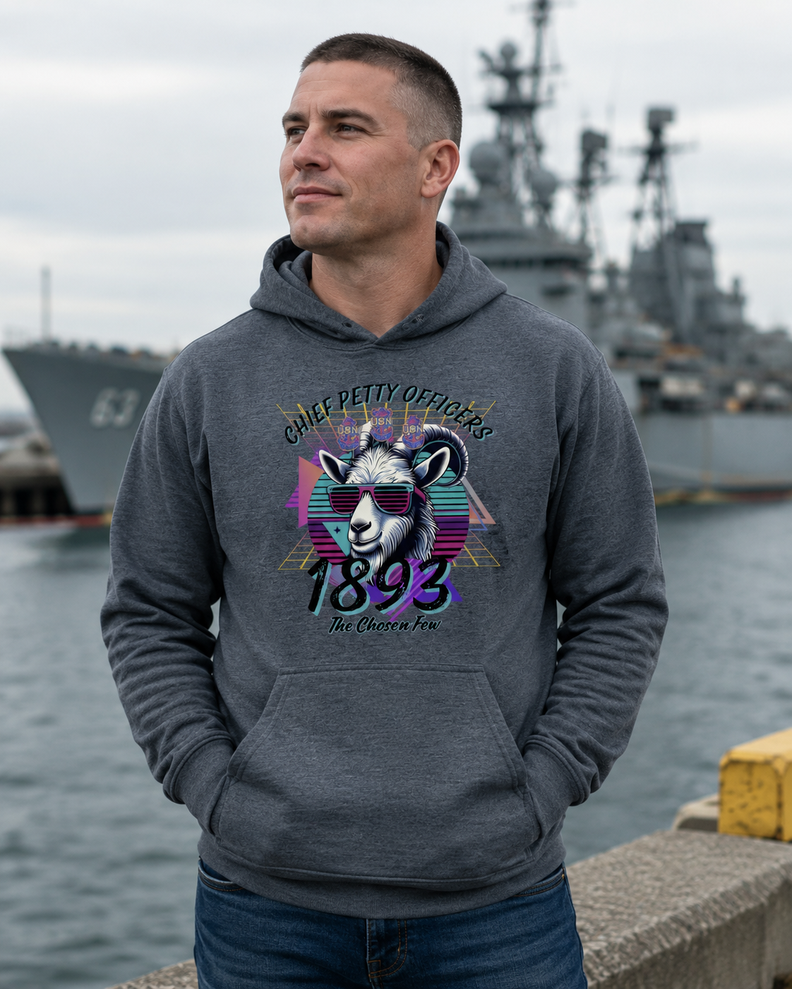 Navy Chief 80s Grid Hoodie | Retro CPO Goat “The Chosen Few” Hoodie