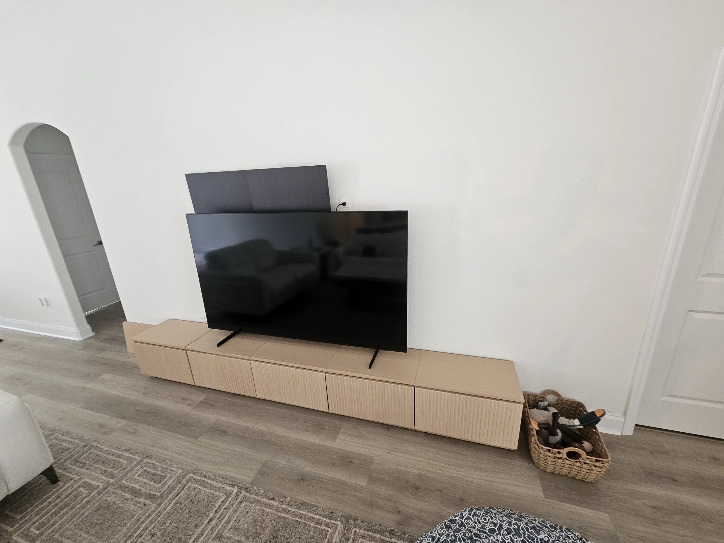 Tv and entertainment center before installation. 