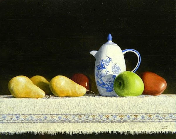  Delft Blue, Pears and Apples  acrylic, 16" x 20"