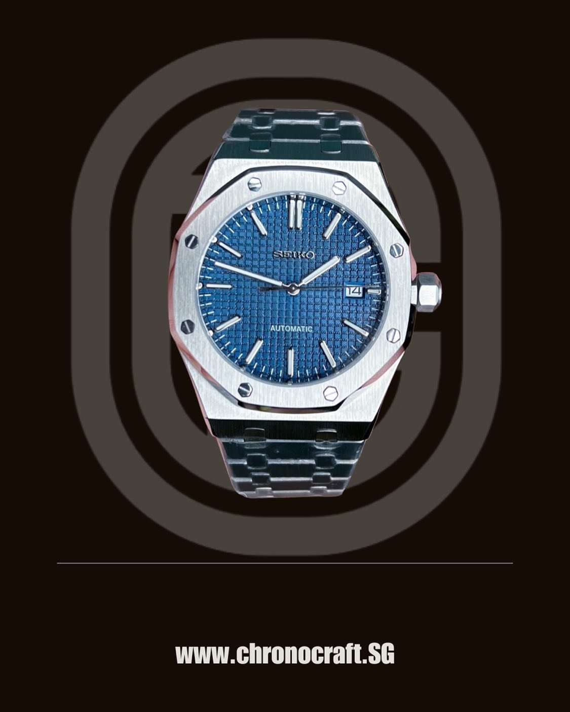 SEIKO ROYAL OAK BLUE

Our take on the extremely popular and collectible royal oak model from AP. This watch has a stunning blue waffled dial, perfect for all occasions.

✅41mm 316L fine stainless steel case
✅scratch resistant sapphire glass
✅premium 