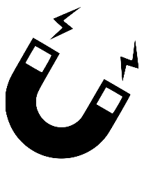 A simple line drawing of a horseshoe magnet with magnetic field lines depicted by zigzag lines.