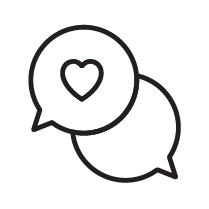 Two speech bubbles, one with a heart inside, overlapping each other.