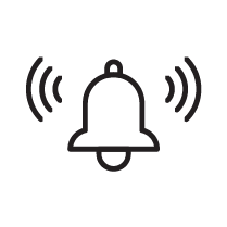 Notification bell icon with ringing sound waves indicating an alert or alert notification