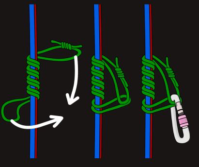 Step-by-step diagram showing how to tie a knot to hang a key with a string.