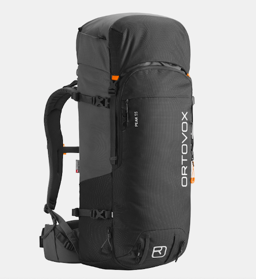 A black and gray Oryx outdoor backpack with multiple compartments and adjustable straps.