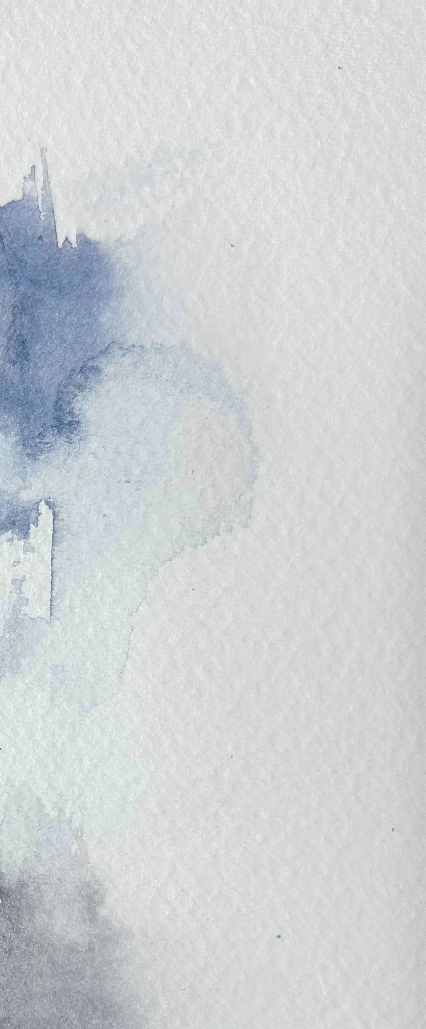Abstract watercolor painting with blue and purple hues on textured white paper.