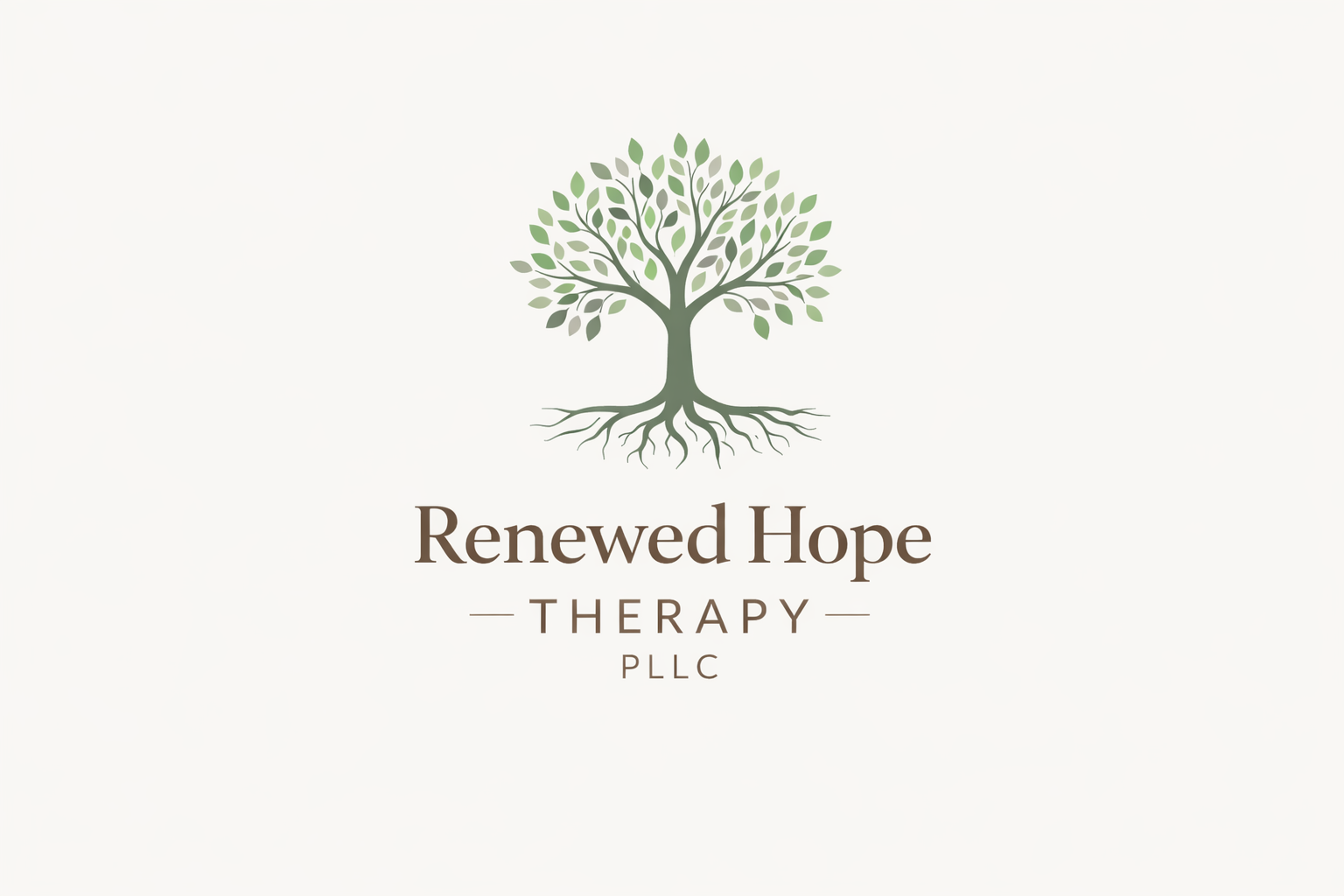 Logo for Renewed Hope Therapy LLC featuring a stylized tree with green leaves and visible roots