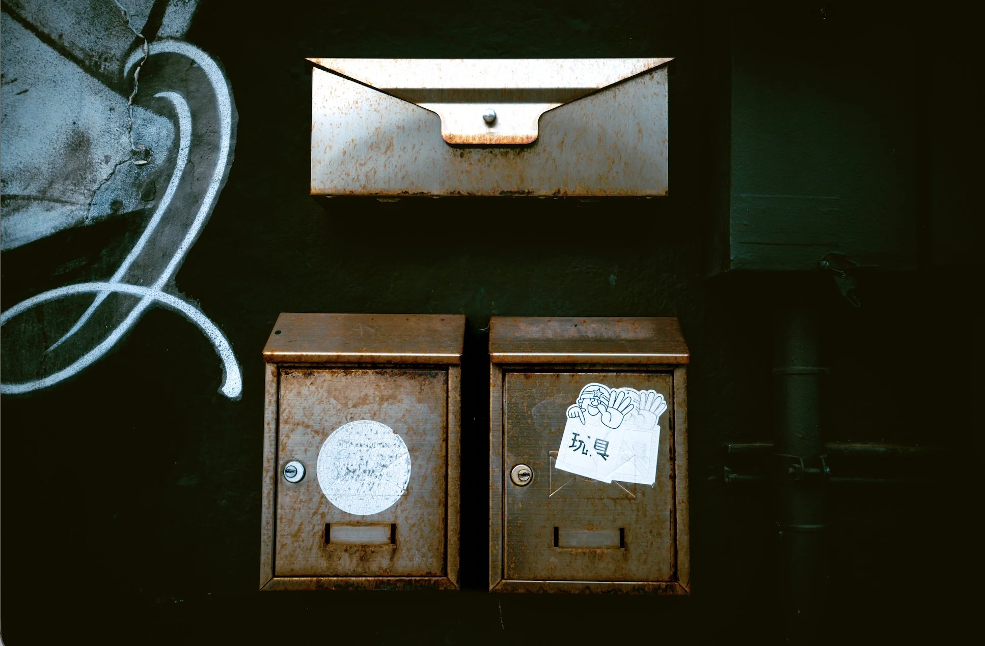 still photography of metal mail box