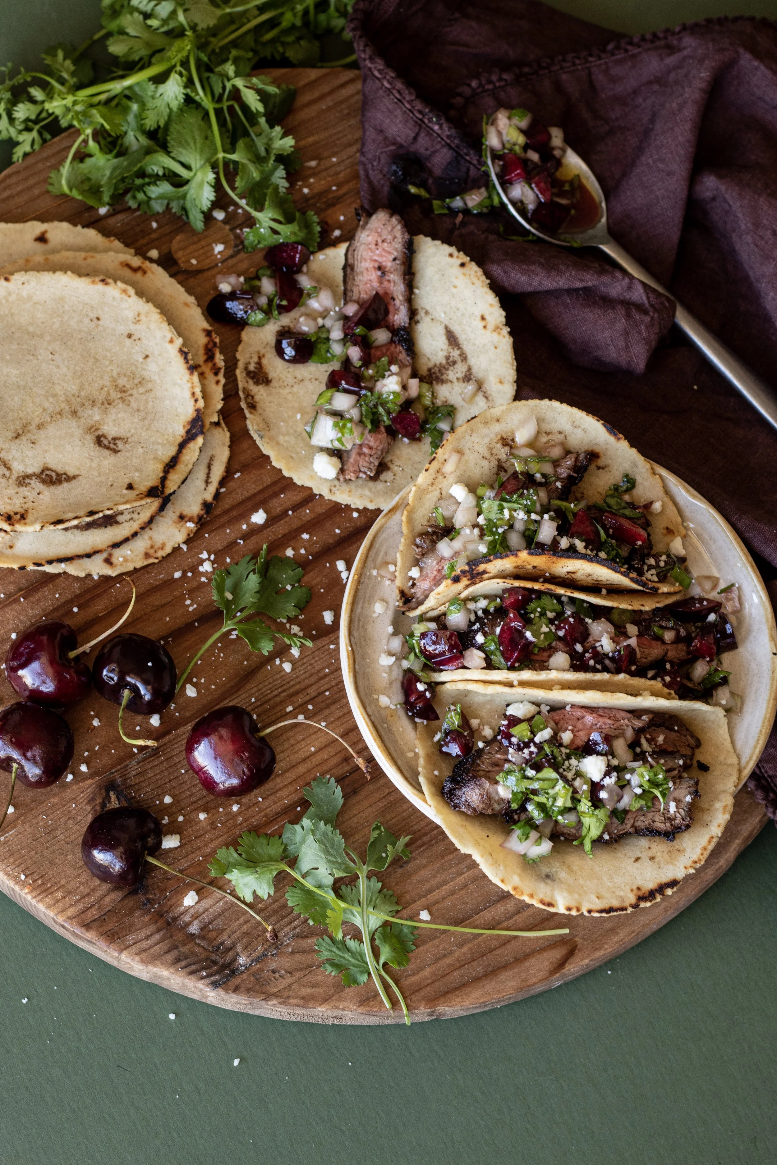 Flank Steak Tacos with Cherry Pico