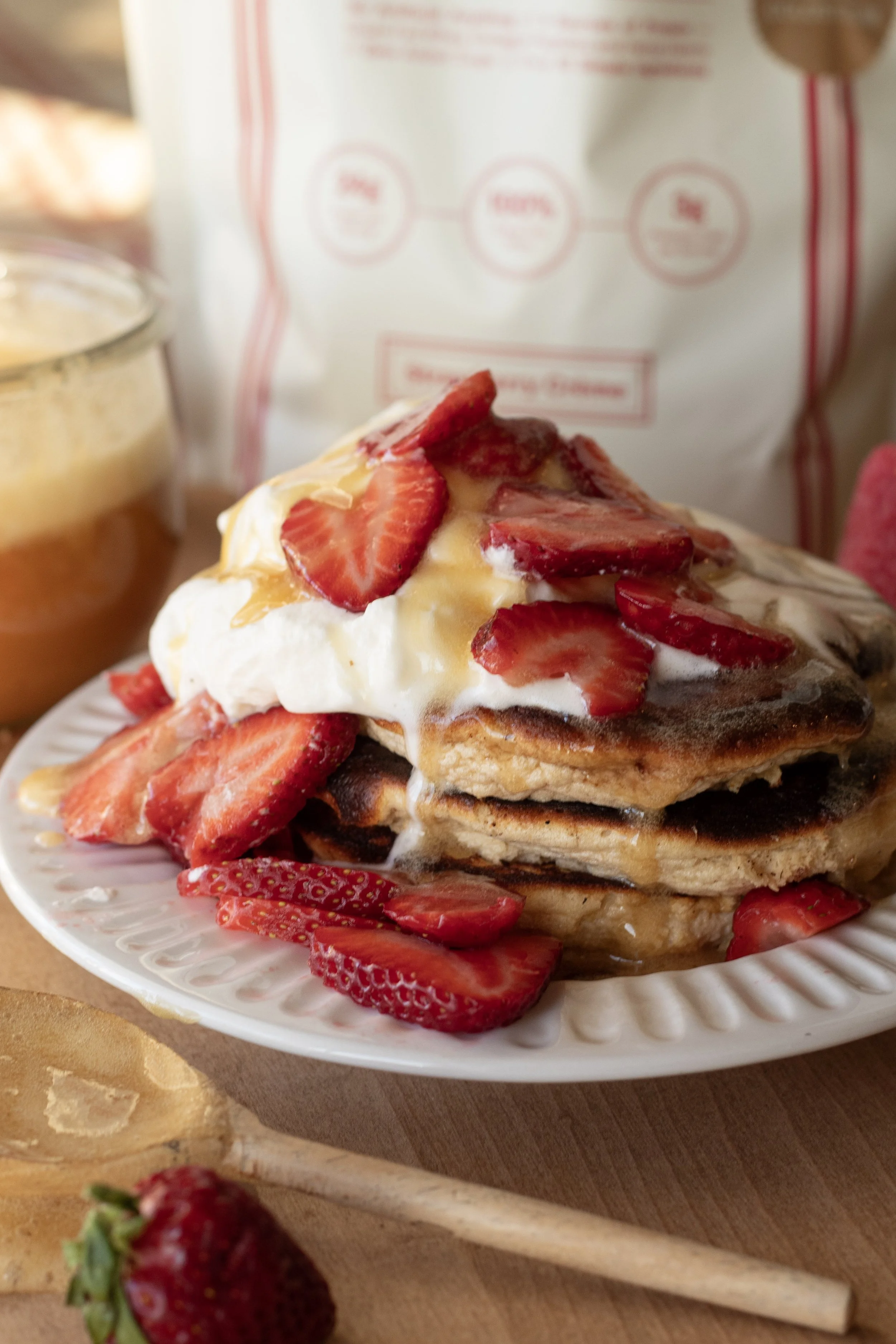 Strawberry Protein Pancakes | Recipe: Katie Calton | Food Stylist: Katie Calton | Videography: Amy Estes