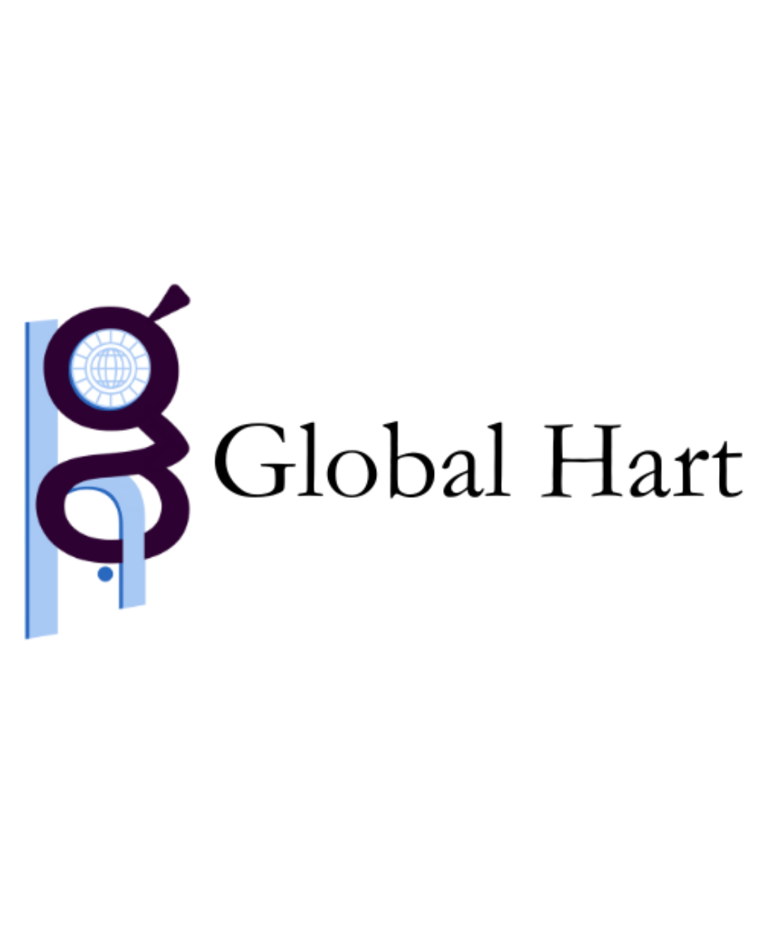 Global Hart logo: dark purple and light blue stylized 'gh' lettermark with a globe icon, beside the company name in serif font.