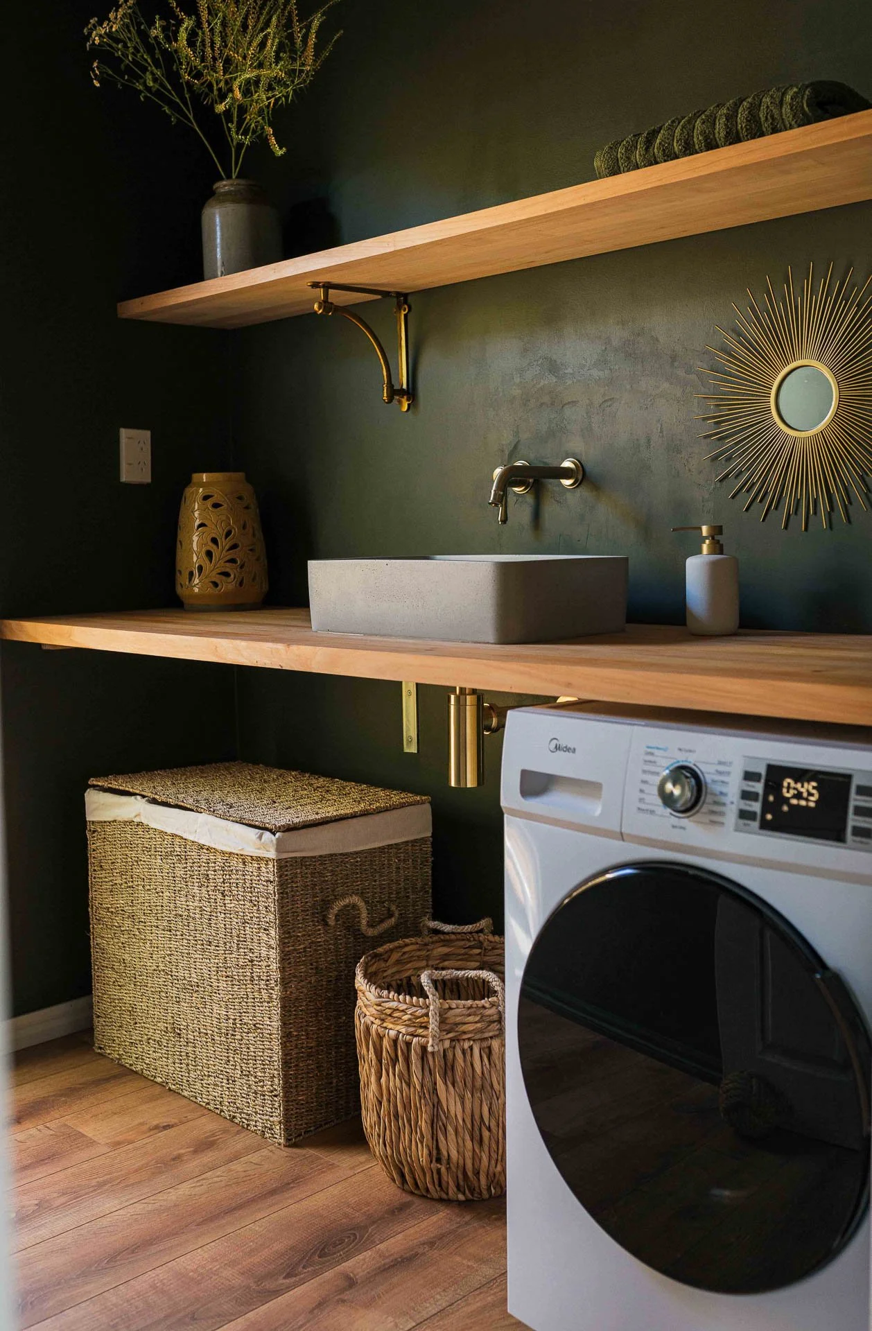reclaimed wood shelves_floating_basin_brass_tapware__moody_laundry_makeover.jpg