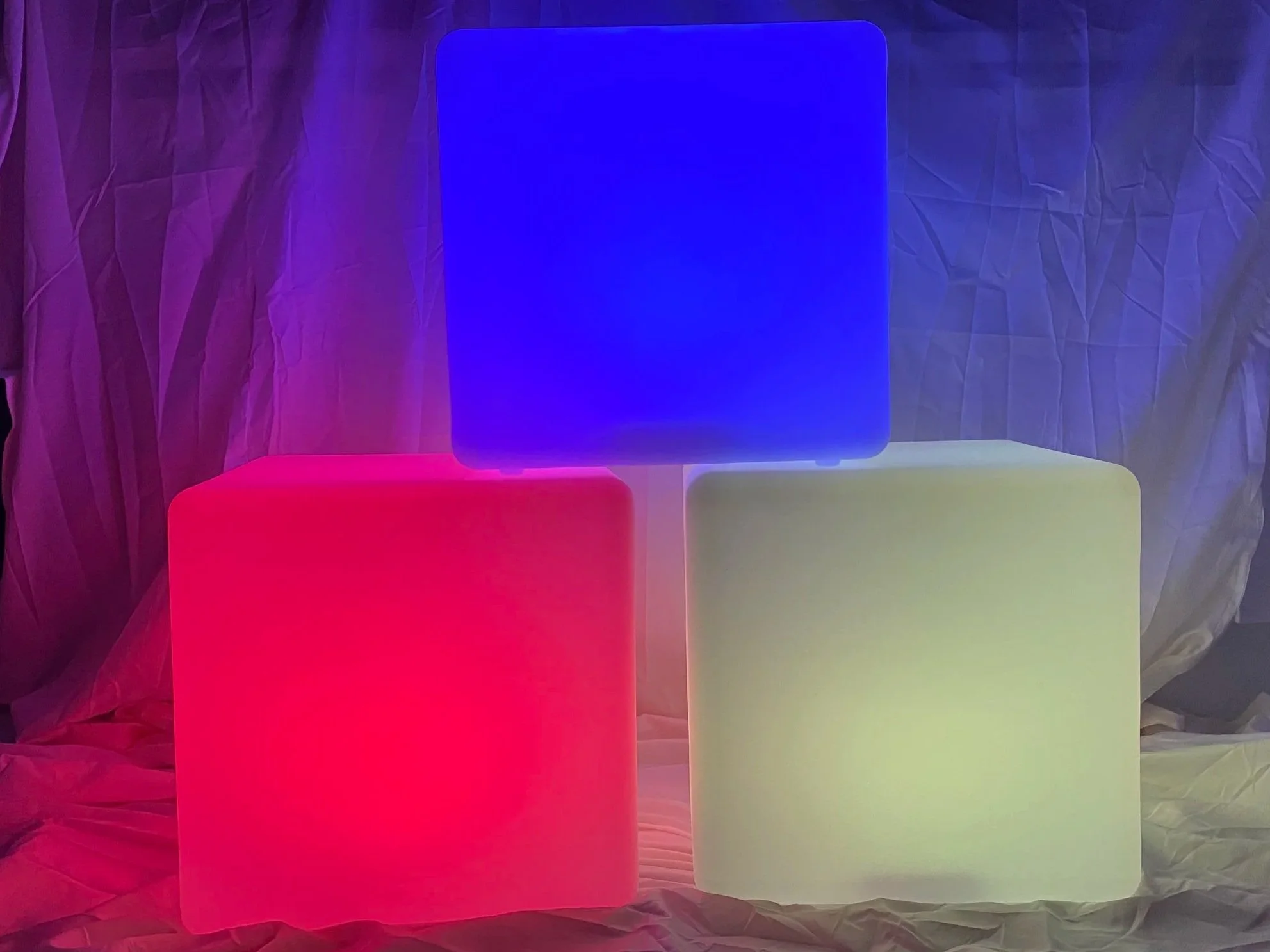 LED light up cubes colour yellow red blue green pink purple table stool
