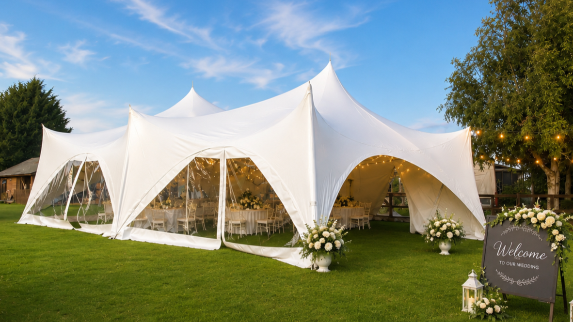 28x38ft Capri / Espree Marquee hire garden party wedding event 