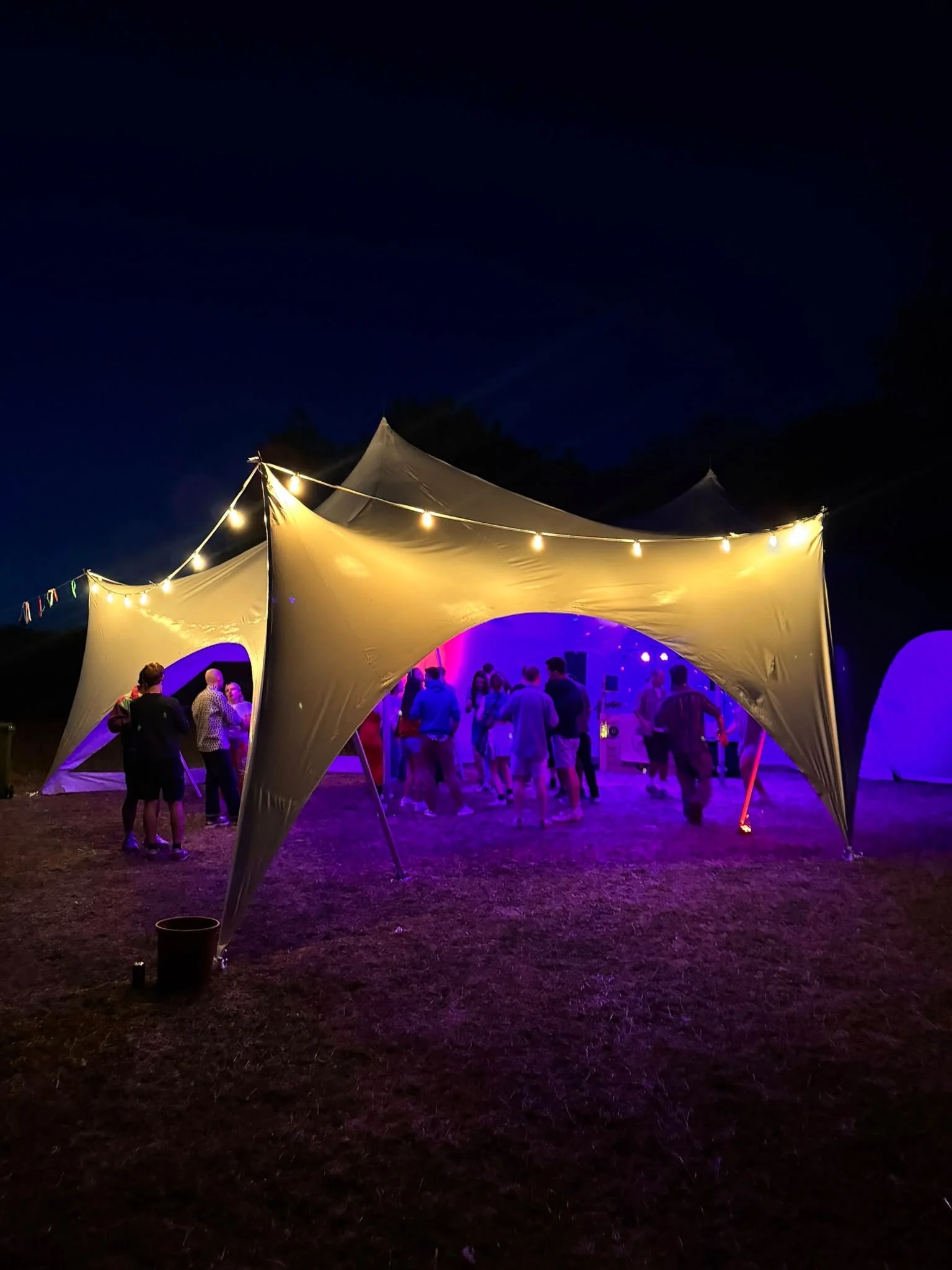 28x38ft Espree Marque Hire garden party wedding event  fairy lights festoons tables chairs flooring