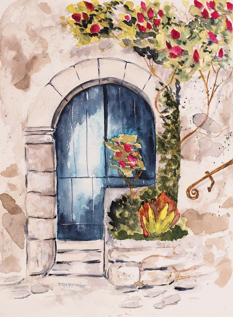 The Blue Door-9x12 Watercolor prepared for a Class Project
