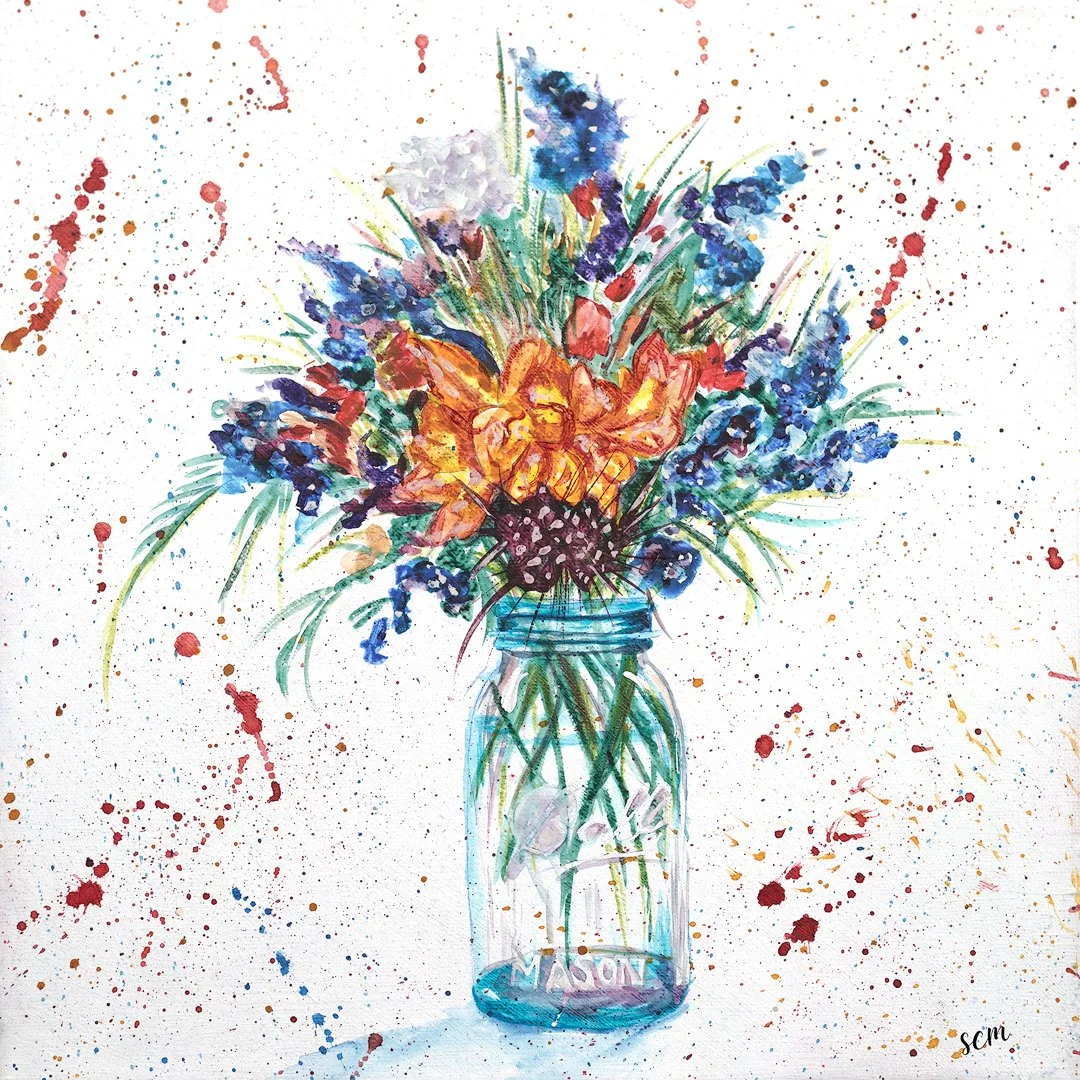 Spring in a Jar - 12x12 Watercolor on Canvas by Stephanie McQuade