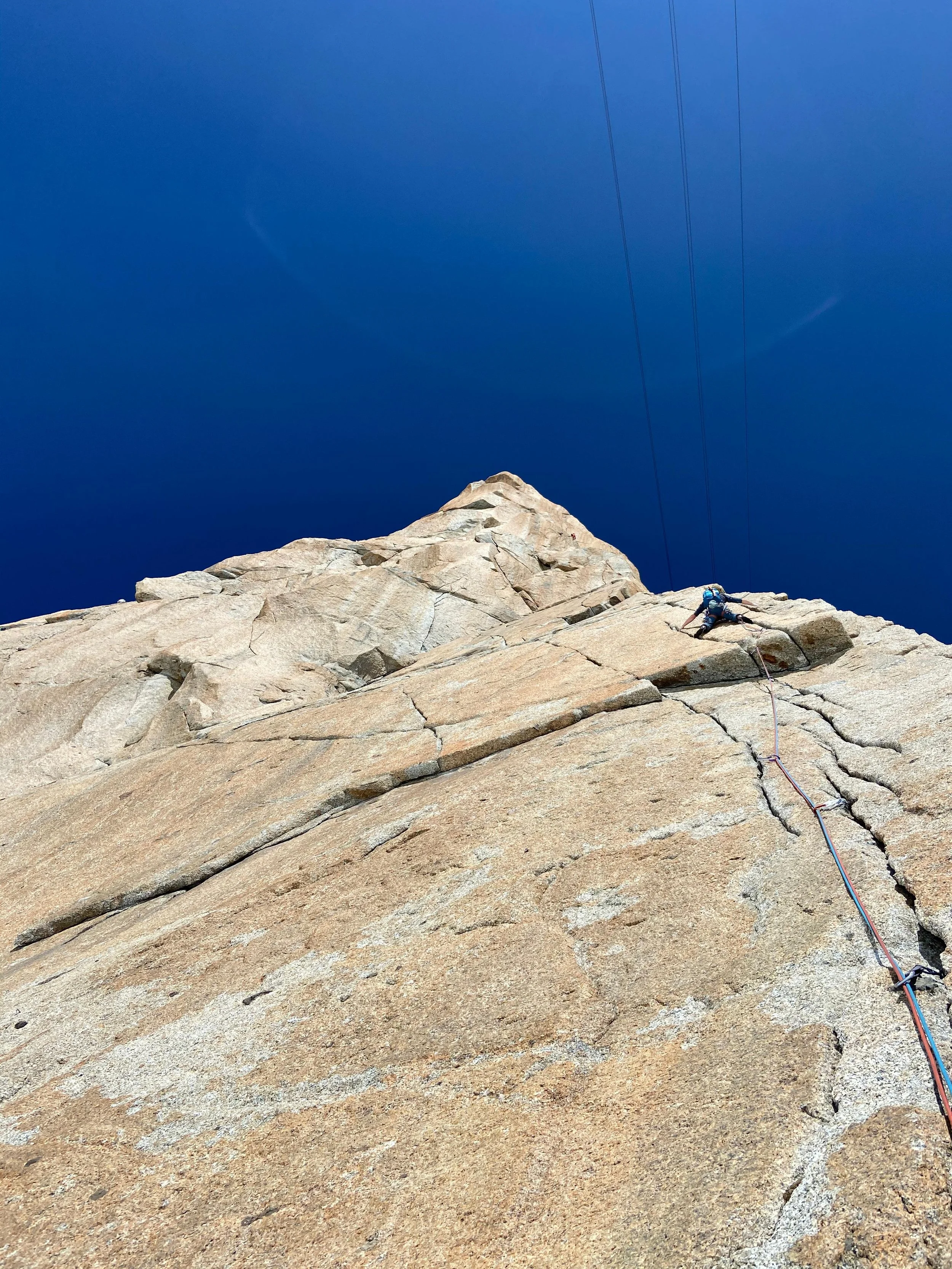 Multi pitch rock climbing on the South Face of the Aiguille du Midi