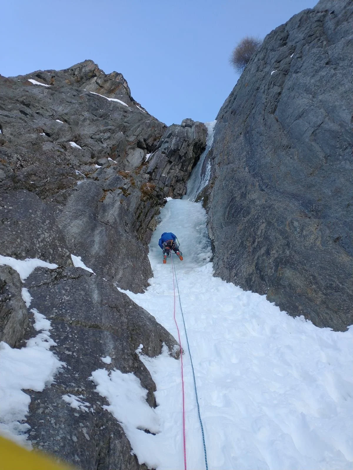 Ice climbing on Rive Droite, Chamonix