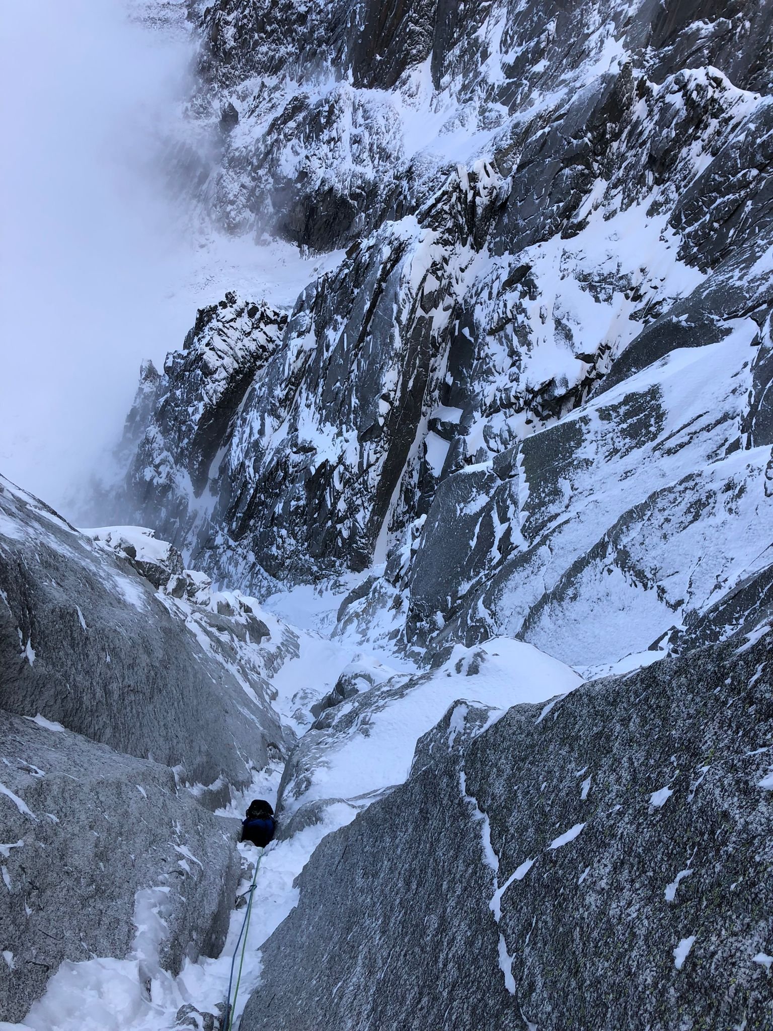 Multi pitch climbing above the Plan D'Aiguille