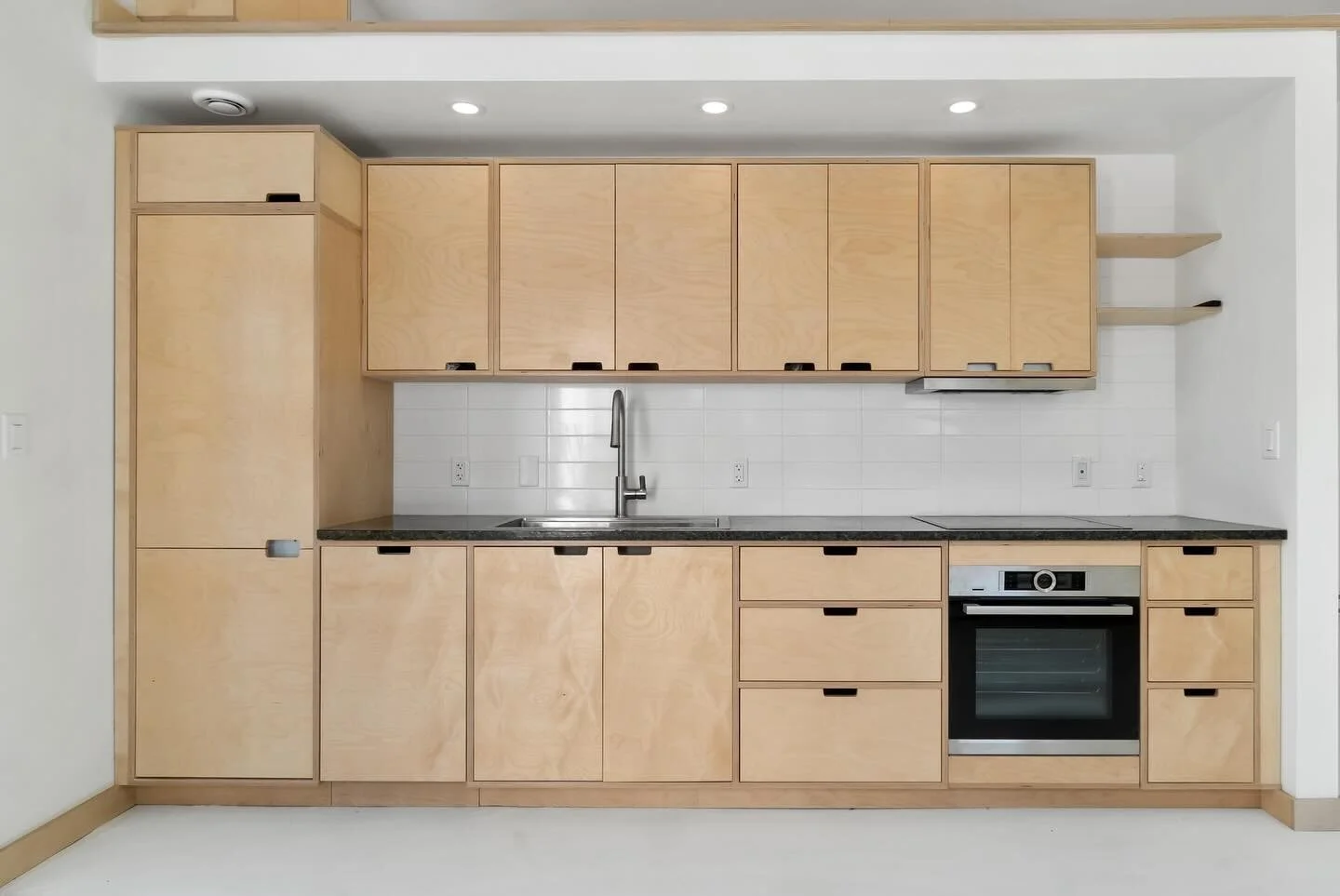 Backyard suite with custom modern plywood kitchen.