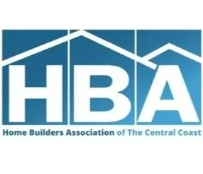 Logo of Home Builders Association of the Central Coast with blue background and white house outline above the acronym HBA.
