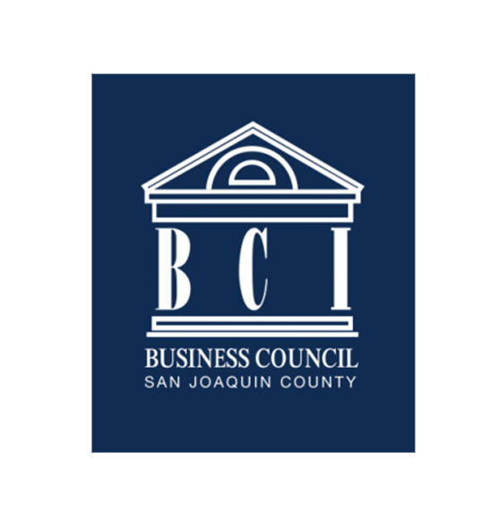 Logo of the Business Council of San Joaquin County featuring a white courthouse structure on a dark blue background with the text 'BCI Business Council San Joaquin County'.