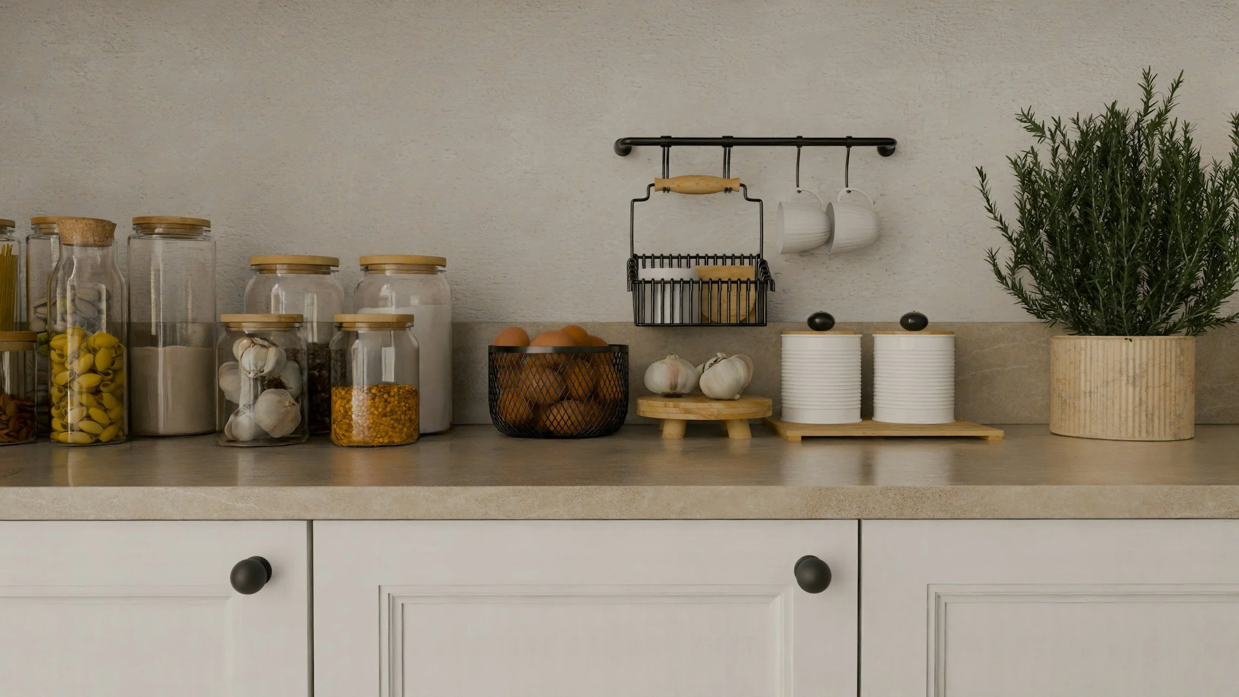 A tidy, functional kitchen countertop.
