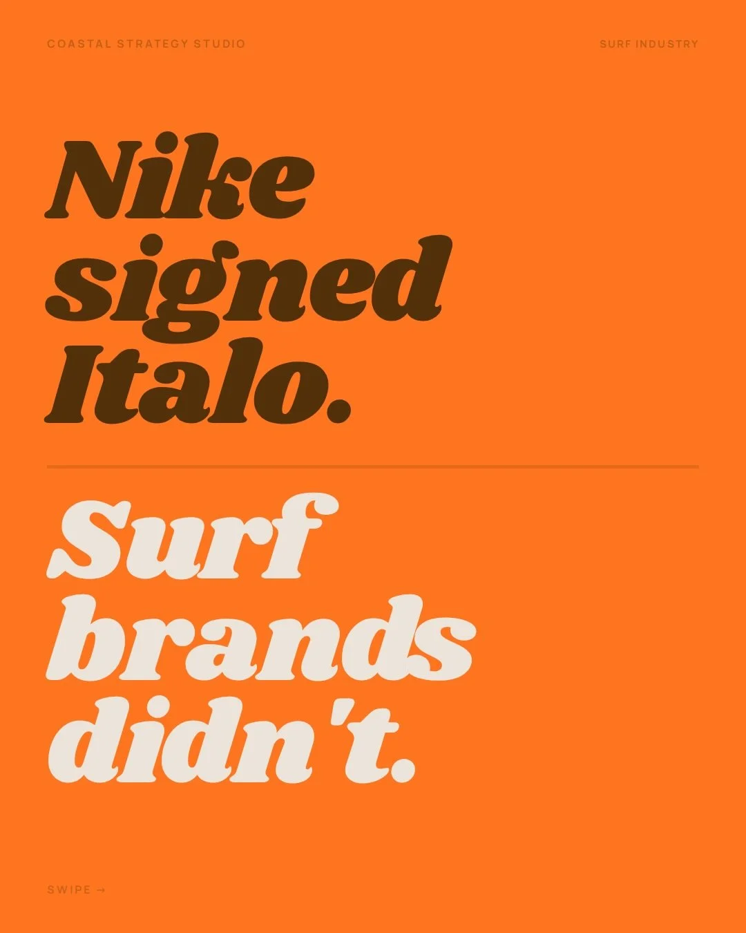 Italo Ferreira just signed with Nike. First surf deal in over a decade. Not Rip Curl. Not Quiksilver. Nike.
And then Lexus signed Caroline Marks -world 2 -and became the WSL&rsquo;s official automotive partner.

Neither company makes a single piece o