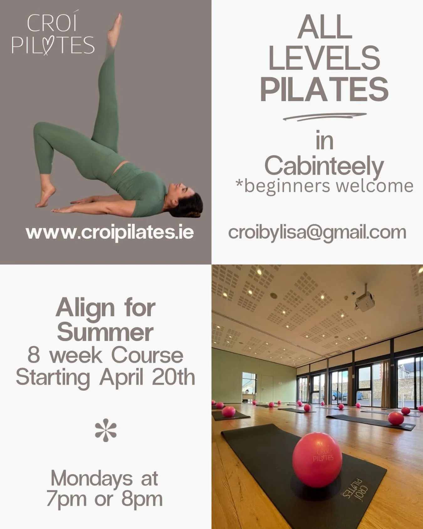 ✨ ALIGN FOR SUMMER &ndash; 8 Week Pilates Course ✨

Ready to feel stronger, more aligned and energised for summer? ☀️

Our 8-week Pilates course starts April 20th and is the perfect way to reconnect with your body + mind  and build strength as we mov