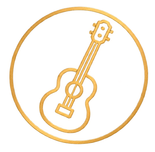 A clock featuring a guitar design in the center with a circular outline.