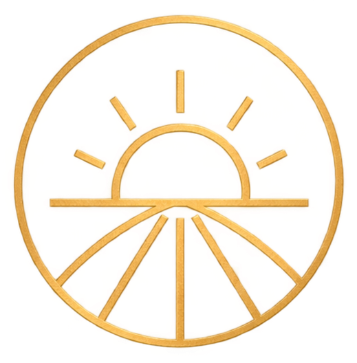 Clock with sun and sunrise design, made of wood.